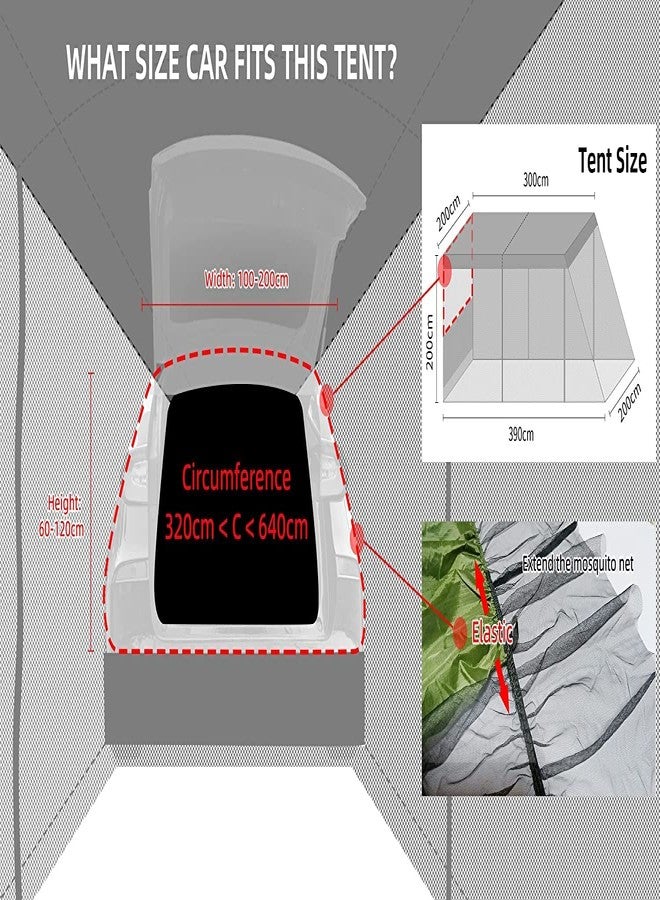 TIYURENER Car Tent Car Awning Sun Shelter with Mosquito Net,Car Tent for Camping SUV,SUV Tents,Universal Car Tailgate Tent (Green) - Image 5
