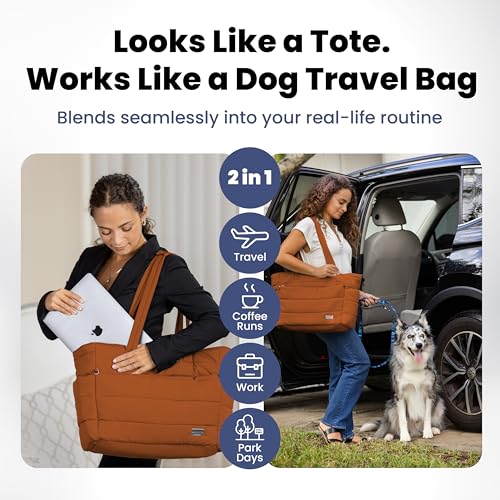 rubyloo Puffer Dog Travel Bag for Dog Moms Doggy Diaper Bag with Pet Bowls Food Storage or Everyday Puffy Tote Doggy Mom Gifts for Women Lightweight TravelReady Gift for Pet Lovers Rust - Image 3