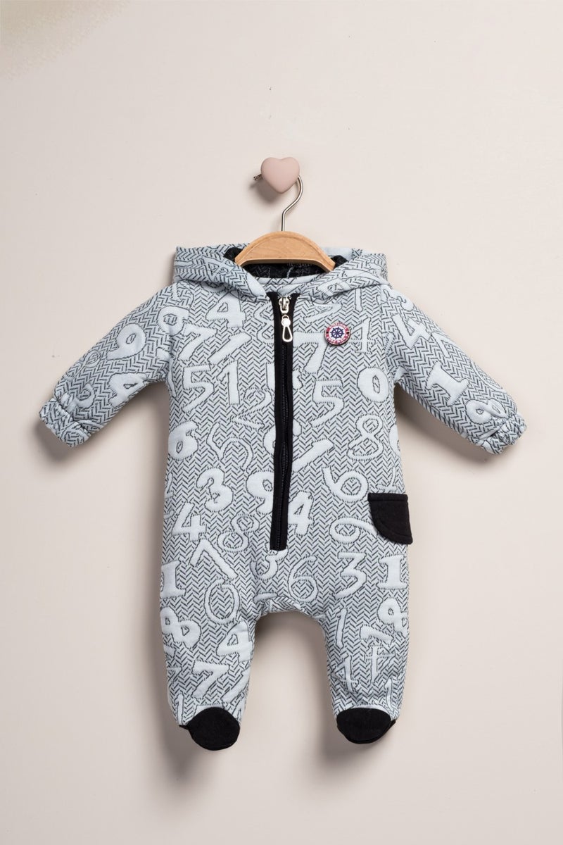 Baby Fou Zippered Number Printed Jumpsuit - Image 1