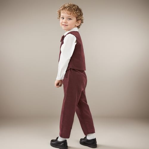 Volunboy Infant Gentleman Suit 9-12 Months Toddler Red Formal Wedding Outfit Baby Boy 3 Piece Long Sleeve Vest Shirt and Pants Set (WineRed, 9-12 Months) - Image 3