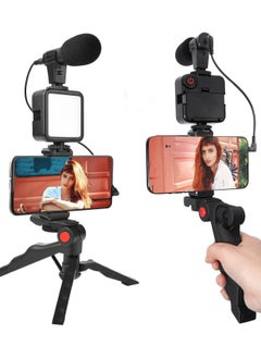 Remote Control Vlogging Kit for iPhone,Content Creator Kit Smartphone Vlogging Kit,YouTube Starter Kit,Cell Phone Tripod Stand Vlogger Kit with LED Light/Microphone/Adapter Cables