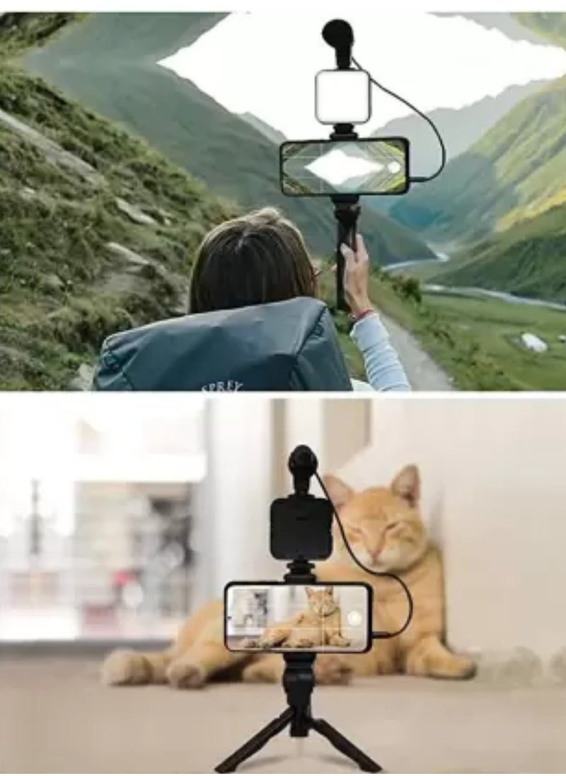 Generic - Remote Control Vlogging Kit for iPhone,Content Creator Kit Smartphone Vlogging Kit,YouTube Starter Kit,Cell Phone Tripod Stand Vlogger Kit with LED Light/Microphone/Adapter Cables - Image 1