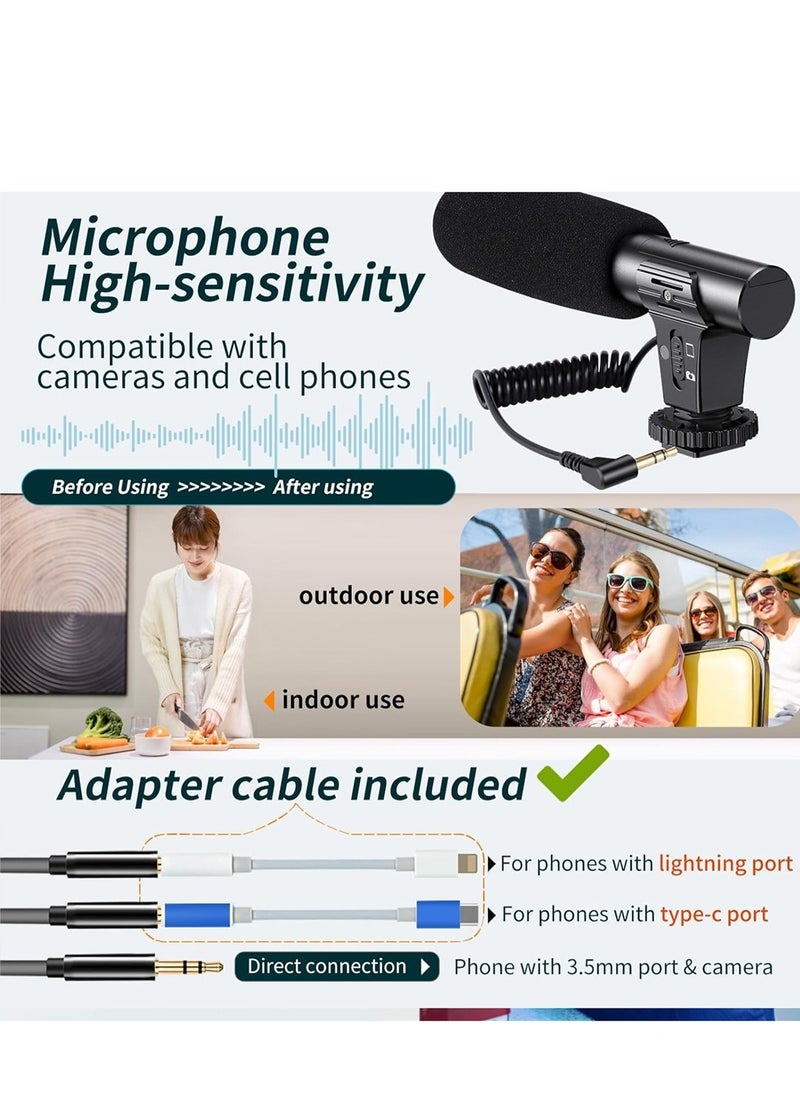 Generic - Remote Control Vlogging Kit for iPhone,Content Creator Kit Smartphone Vlogging Kit,YouTube Starter Kit,Cell Phone Tripod Stand Vlogger Kit with LED Light/Microphone/Adapter Cables - Image 1