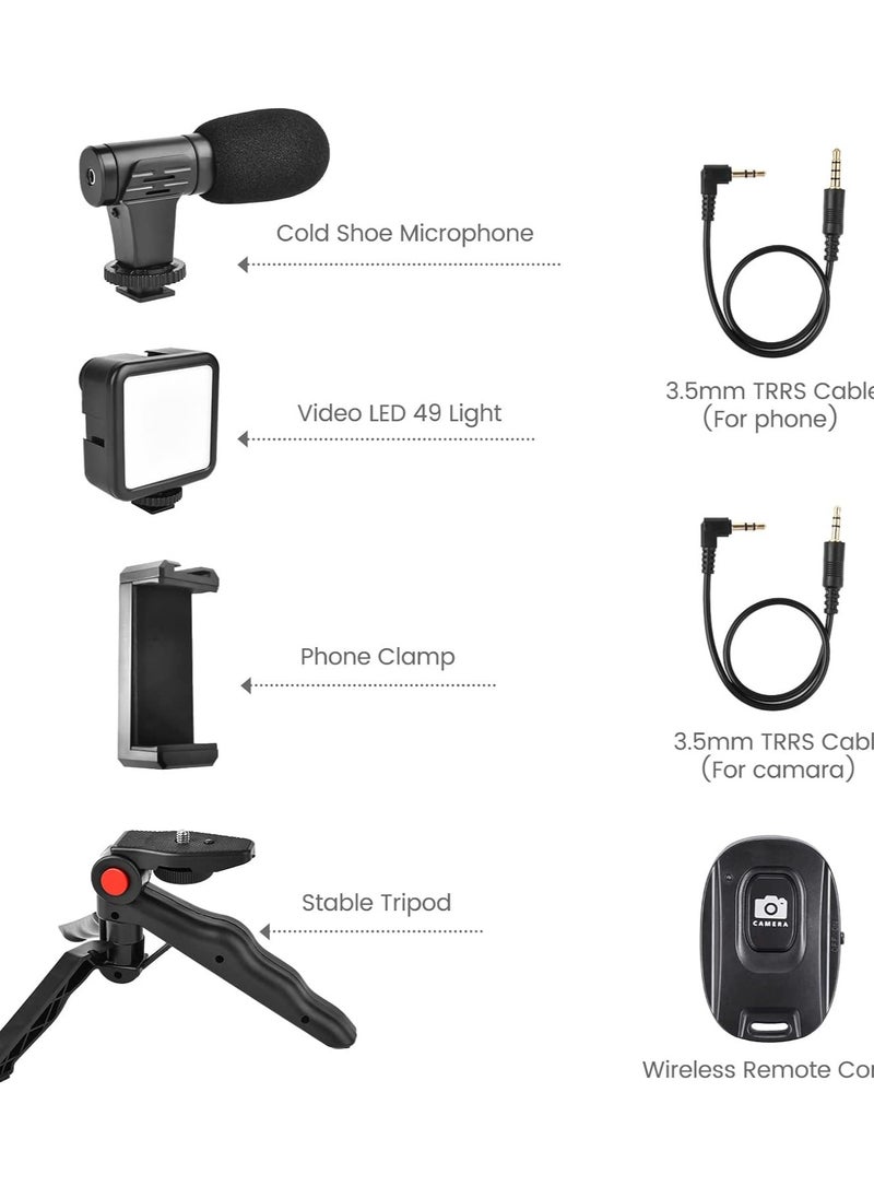 Generic - Remote Control Vlogging Kit for iPhone,Content Creator Kit Smartphone Vlogging Kit,YouTube Starter Kit,Cell Phone Tripod Stand Vlogger Kit with LED Light/Microphone/Adapter Cables - Image 1