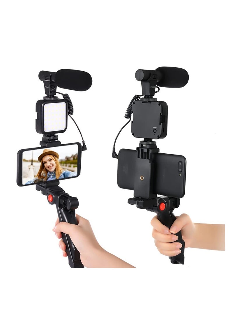 Generic - Remote Control Vlogging Kit for iPhone,Content Creator Kit Smartphone Vlogging Kit,YouTube Starter Kit,Cell Phone Tripod Stand Vlogger Kit with LED Light/Microphone/Adapter Cables - Image 1