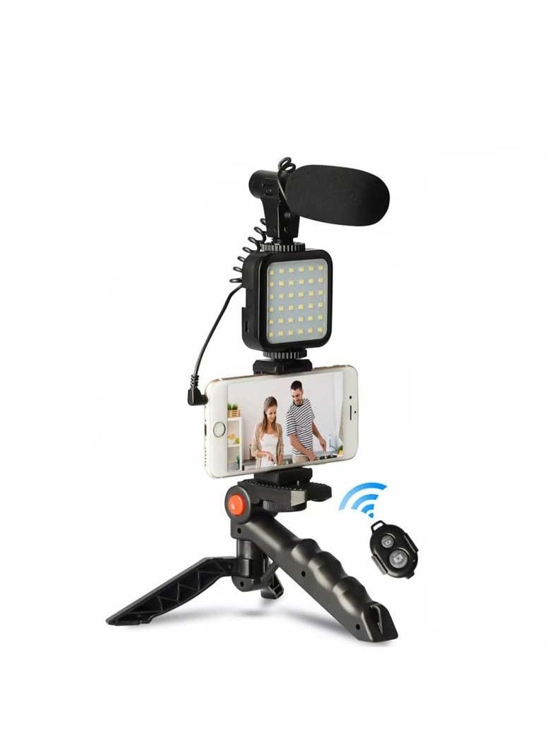 Generic - Remote Control Vlogging Kit for iPhone,Content Creator Kit Smartphone Vlogging Kit,YouTube Starter Kit,Cell Phone Tripod Stand Vlogger Kit with LED Light/Microphone/Adapter Cables - Image 1