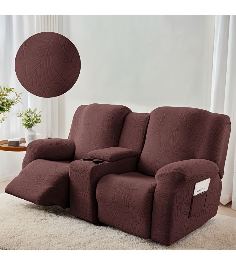 High Quality 2 Seater Sofa Cover Dark Coffee Color Leaf Texture Pet Friendly Removable Washable Easy To Maintain Stylish Furniture Protector For Living Room - Image 1