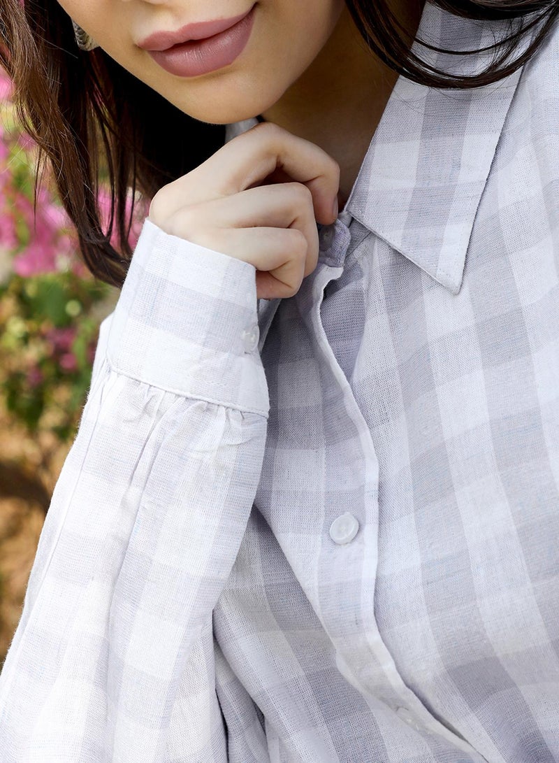 PINACOLADA Women's Lavender Tartan Plaid Boxy Shirt  - Image 3
