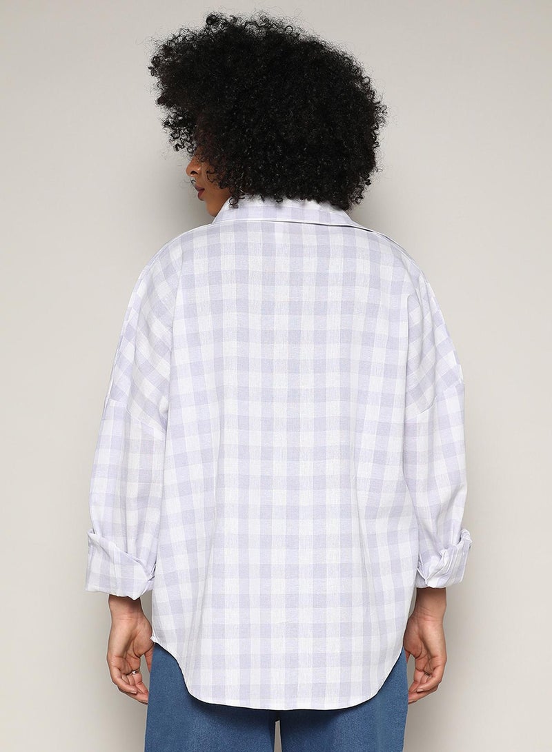 PINACOLADA Women's Lavender Tartan Plaid Boxy Shirt  - Image 5