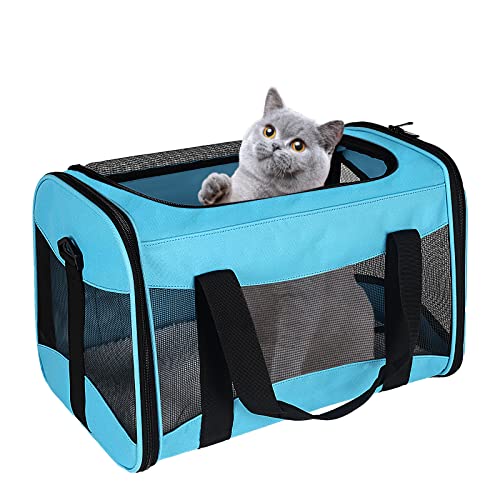 Top tasta Cat Carrying Case Pet Carrier Airline Approved Protable and Breathable Pet Travel Carrier Removable Fleece Pad Collapsible Cat Carrier Dog Carrier for Medium Cats Small Cats DogsMedium Blue - Image 1