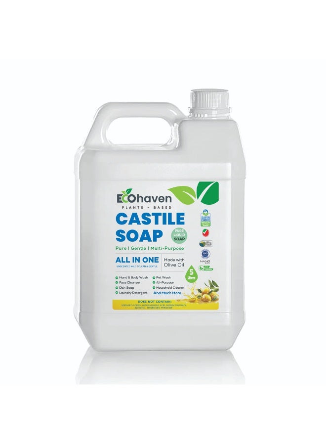 EcoHaven Organic,Pure Castile Liquid Soap - 100% Natural, Made with Organic Oils, 18-in-1 Uses: Face, Body, Hair, Laundry, Pets and Dishes, Concentrated, Vegan, Non-GMO,Non Toxic - 5ltr - Image 1