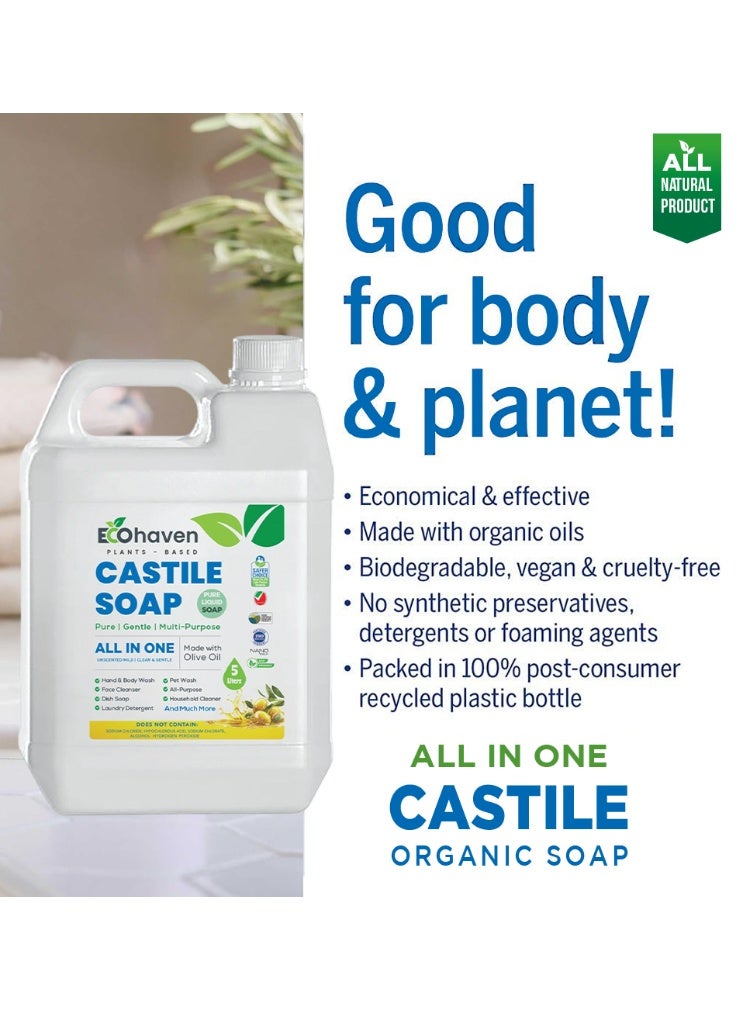 EcoHaven Organic,Pure Castile Liquid Soap - 100% Natural, Made with Organic Oils, 18-in-1 Uses: Face, Body, Hair, Laundry, Pets and Dishes, Concentrated, Vegan, Non-GMO,Non Toxic - 5ltr - Image 2