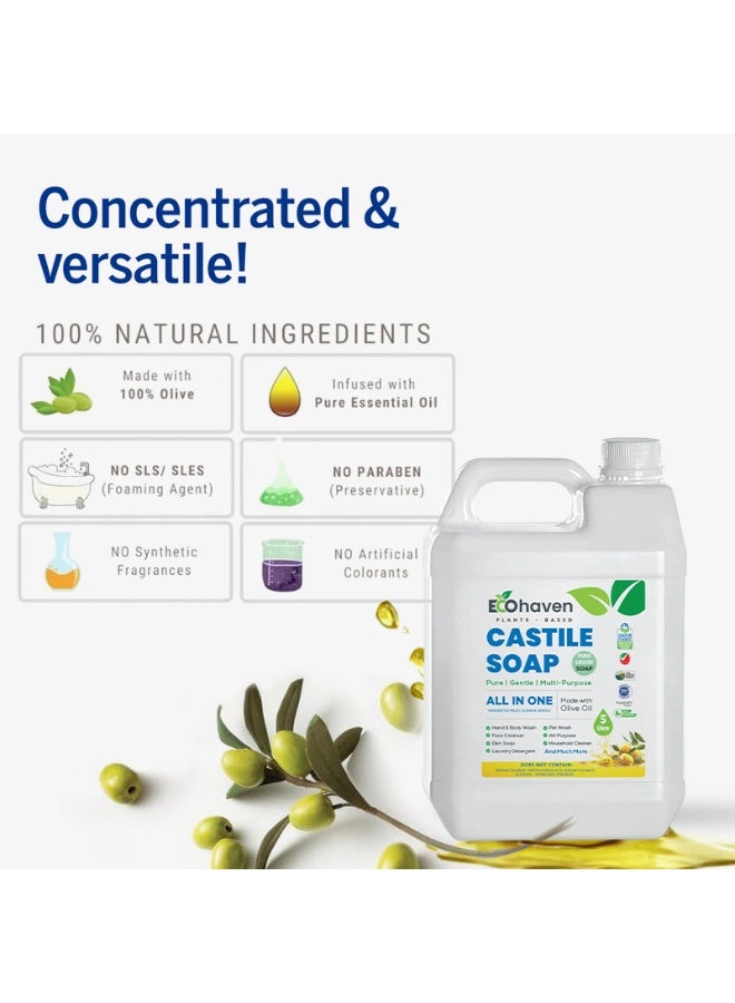 EcoHaven Organic,Pure Castile Liquid Soap - 100% Natural, Made with Organic Oils, 18-in-1 Uses: Face, Body, Hair, Laundry, Pets and Dishes, Concentrated, Vegan, Non-GMO,Non Toxic - 5ltr - Image 3