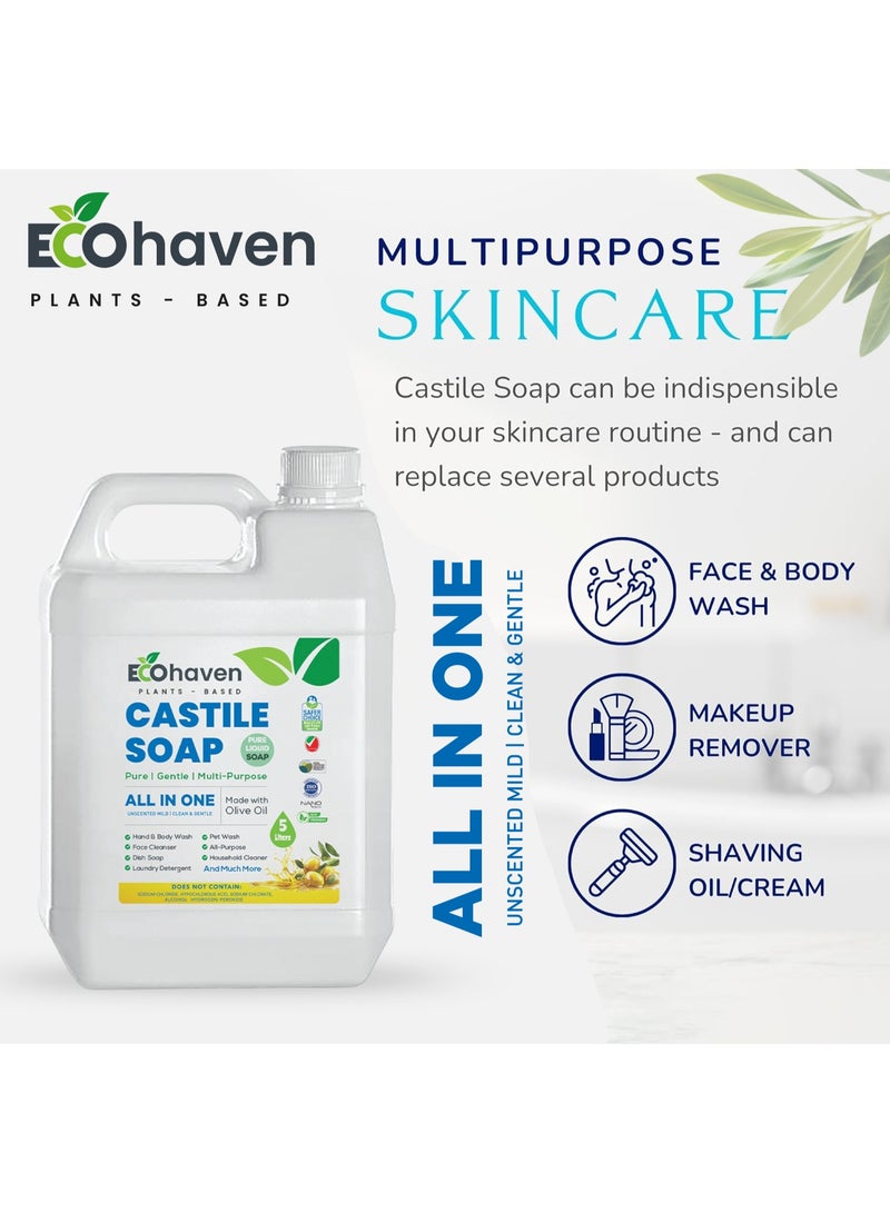 EcoHaven Organic,Pure Castile Liquid Soap - 100% Natural, Made with Organic Oils, 18-in-1 Uses: Face, Body, Hair, Laundry, Pets and Dishes, Concentrated, Vegan, Non-GMO,Non Toxic - 5ltr - Image 4