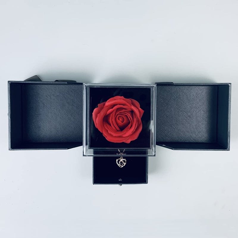 GUCHO Handmade Preserved Rose Gift Box with Forever Rose and Love You Necklace in 100 Languages Enchanted Flower Gift for Girlfriend Mother Wife on Anniversary Valentines Day Mothers Day Christmas Day - Image 2