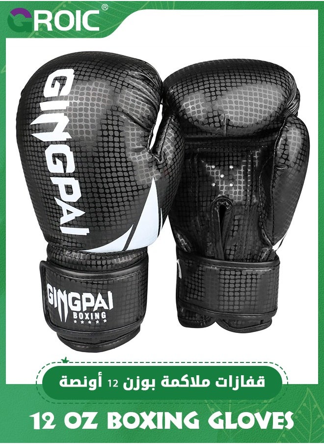 GROIC 12 OZ Boxing Gloves Men Women with Hand Wraps for Boxing, Muay Thai, Kickboxing, Punching Bag Workout traing and Sparing Gear Complete Boxing Kit  - Image 1
