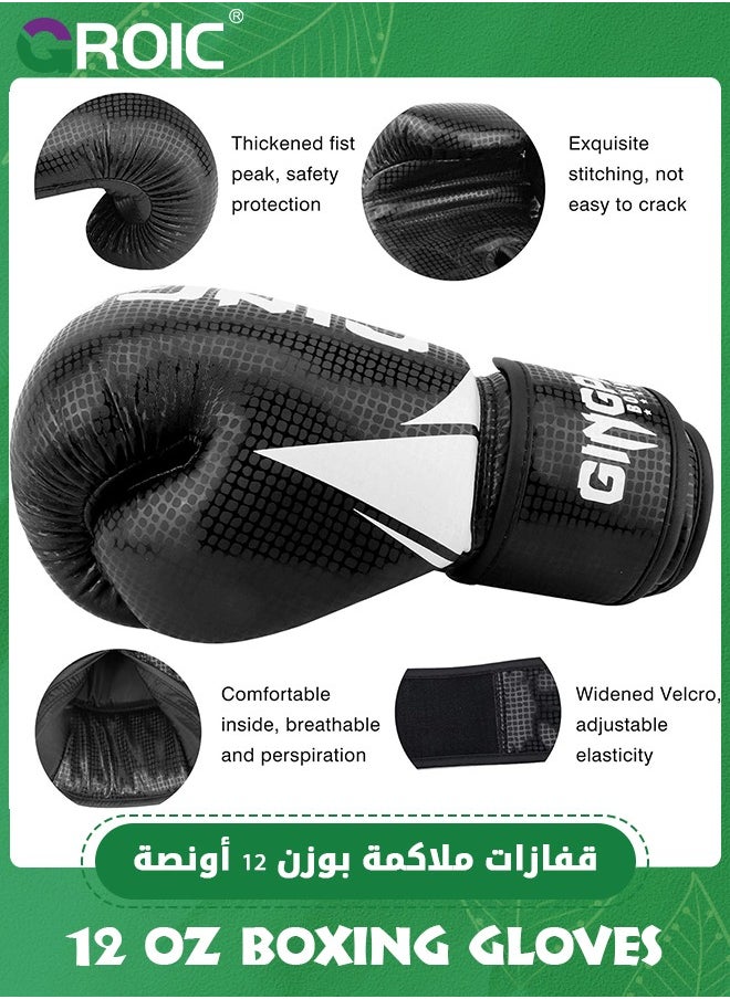 GROIC 12 OZ Boxing Gloves Men Women with Hand Wraps for Boxing, Muay Thai, Kickboxing, Punching Bag Workout traing and Sparing Gear Complete Boxing Kit  - Image 2