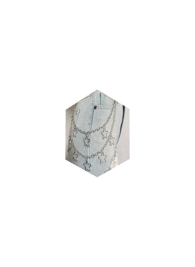 QWALIT Y2K Star Jean Chains for Women Pants Chain for Men J Pocket Chain for Pants Biker Hip Punk Chains Y2K Jewelry for Women Accessory Silver Trendy Fashion for Music Festival Concert Cosplay, metal - Image 1