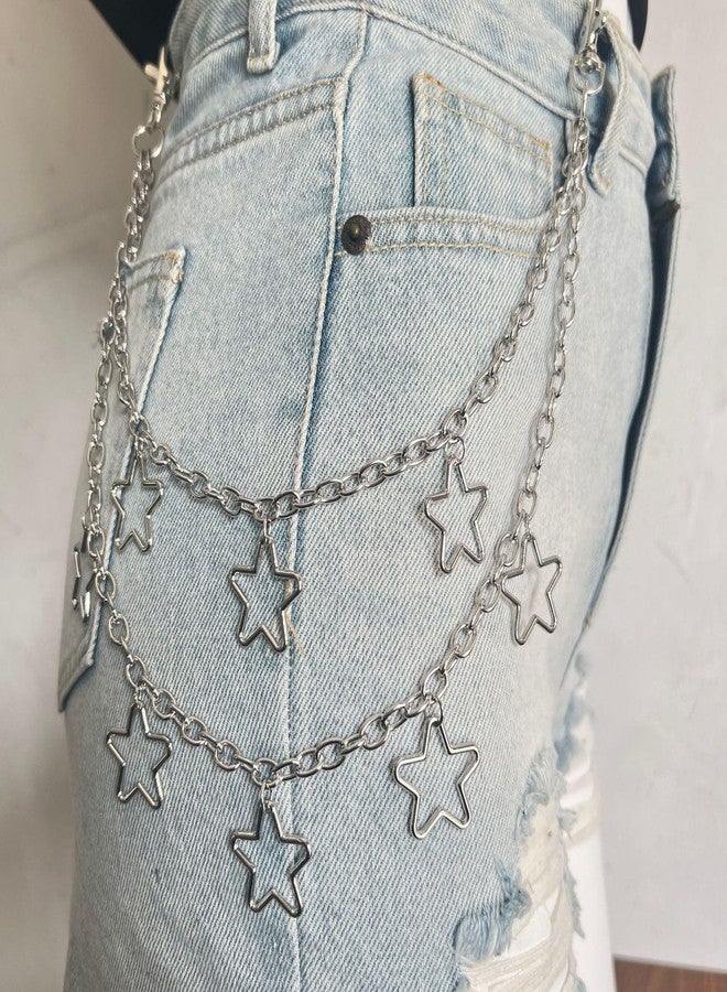 QWALIT Y2K Star Jean Chains for Women Pants Chain for Men J Pocket Chain for Pants Biker Hip Punk Chains Y2K Jewelry for Women Accessory Silver Trendy Fashion for Music Festival Concert Cosplay, metal - Image 2