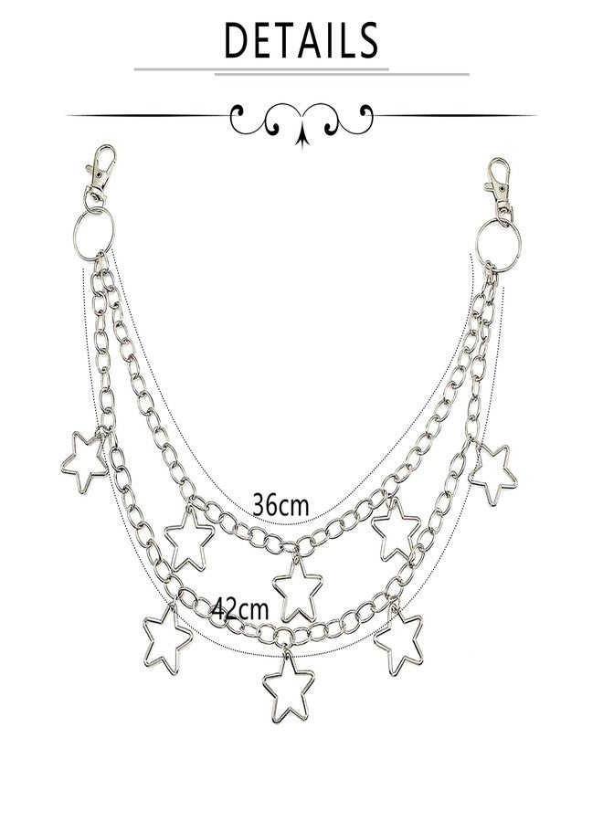 QWALIT Y2K Star Jean Chains for Women Pants Chain for Men J Pocket Chain for Pants Biker Hip Punk Chains Y2K Jewelry for Women Accessory Silver Trendy Fashion for Music Festival Concert Cosplay, metal - Image 3