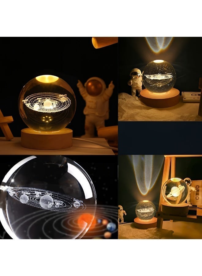 ابتكار كرة كريستال مضيئة صغيرة بتصميم مجرة ثلاثي الأبعاد مع قاعدة خشبية – مصباح LED للديكور المكتبي وهدية للأطفال - Image 5