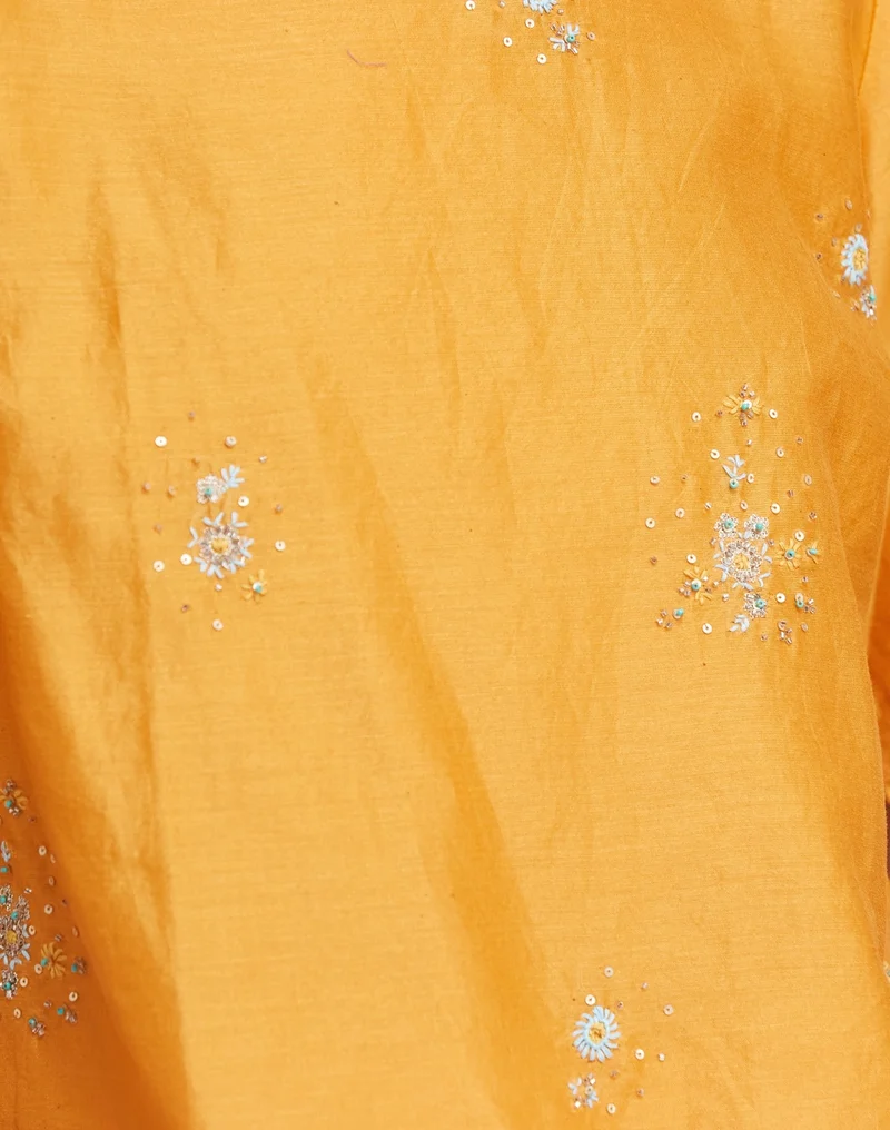 Fabindia Orange Cotton Silk Woven Short Top