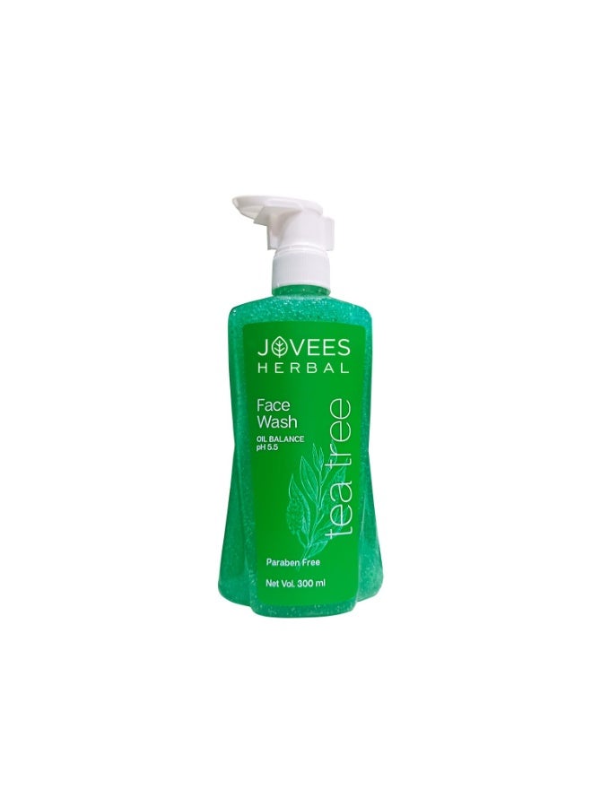 Jovees Herbal Tea Tree Oil Control Face Wash for Oily & Sensitive Skin | Paraben & Alcohol-Free, Controls Oil, Prevents Breakouts, Remove Dead Skin | Gentle Cleanser For All Skin Types - 300ml - Image 1