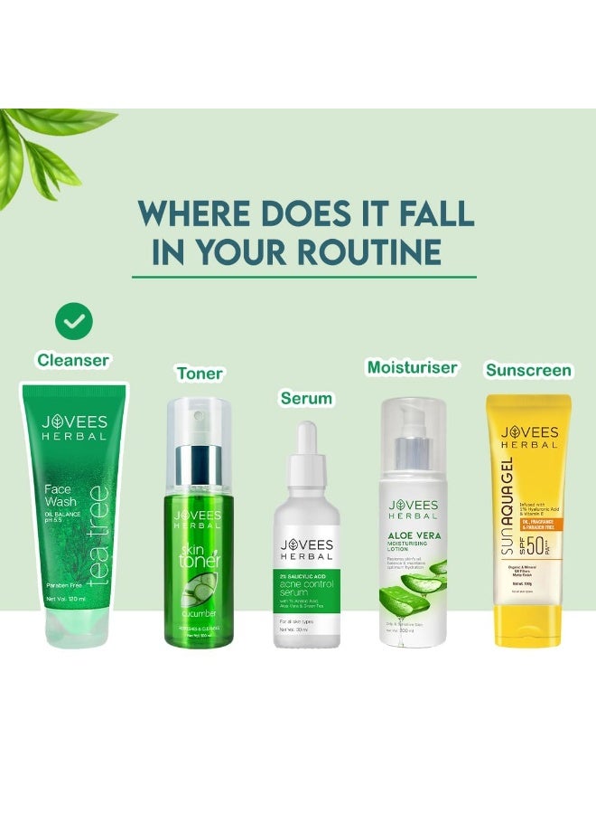 Jovees Herbal Tea Tree Oil Control Face Wash for Oily & Sensitive Skin | Paraben & Alcohol-Free, Controls Oil, Prevents Breakouts, Remove Dead Skin | Gentle Cleanser For All Skin Types - 300ml - Image 5