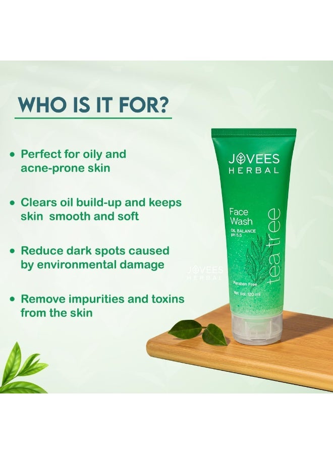 Jovees Herbal Tea Tree Oil Control Face Wash for Oily & Sensitive Skin | Paraben & Alcohol-Free, Controls Oil, Prevents Breakouts, Remove Dead Skin | Gentle Cleanser For All Skin Types - 300ml - Image 3