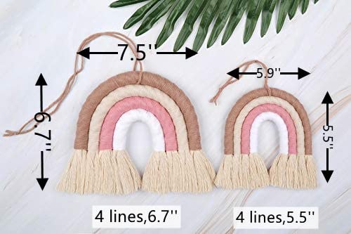 ZWA Rainbow Wall Hanging,Rainbow Wall Art,Handmade Macrame Rainbow Wall Decor for Nursery Kids Room Home Decor (Mult-Pink D, 4 Lines, 6.7'') - Image 3