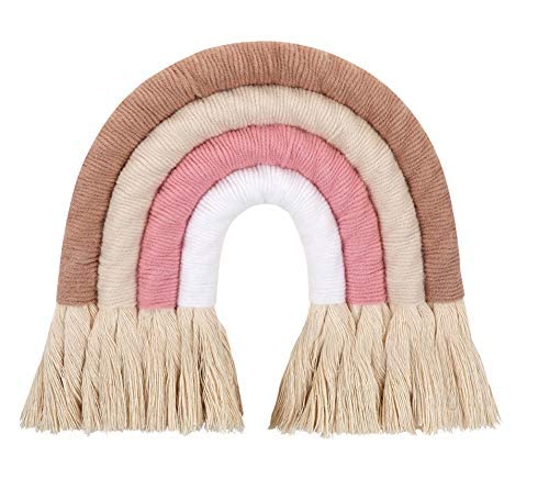 ZWA Rainbow Wall Hanging,Rainbow Wall Art,Handmade Macrame Rainbow Wall Decor for Nursery Kids Room Home Decor (Mult-Pink D, 4 Lines, 6.7'') - Image 1