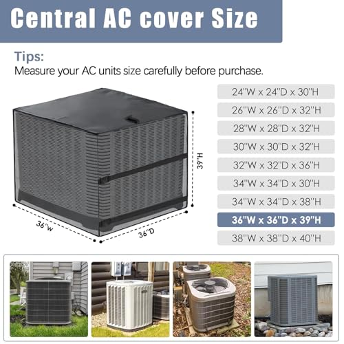 SUNICO Air Conditioner Covers for Outside, Breathable Full Mesh With Waterproof Top Air Conditioner Cover for All Seasons, AC Unit Cover Protect from Cotttonwood Fluff, Leaves, Debris, 36x36x39 Inch-Black - Image 2