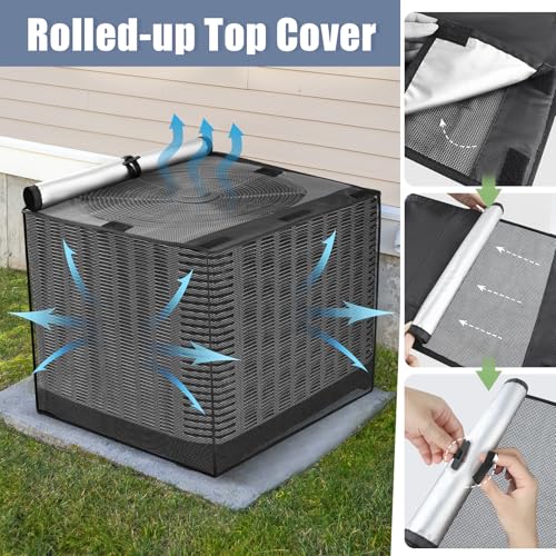SUNICO Air Conditioner Covers for Outside, Breathable Full Mesh With Waterproof Top Air Conditioner Cover for All Seasons, AC Unit Cover Protect from Cotttonwood Fluff, Leaves, Debris, 36x36x39 Inch-Black - Image 3