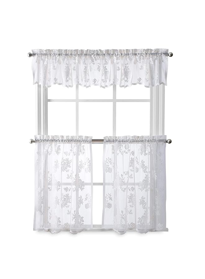 إيروريكس ستارة مطبخ سيبيلا دانتيل بجيب قضيب نافذة 36 بوصة زوج أبيض - Image 4