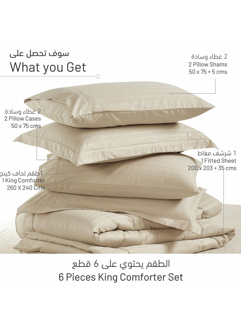 Hotel Style Comforter 6-Pcs Double Size Quilted Comforter Italian Jacquard With Non-Removable Quilt Brushed Microfiber Soft Down Alternative Filling, Beige