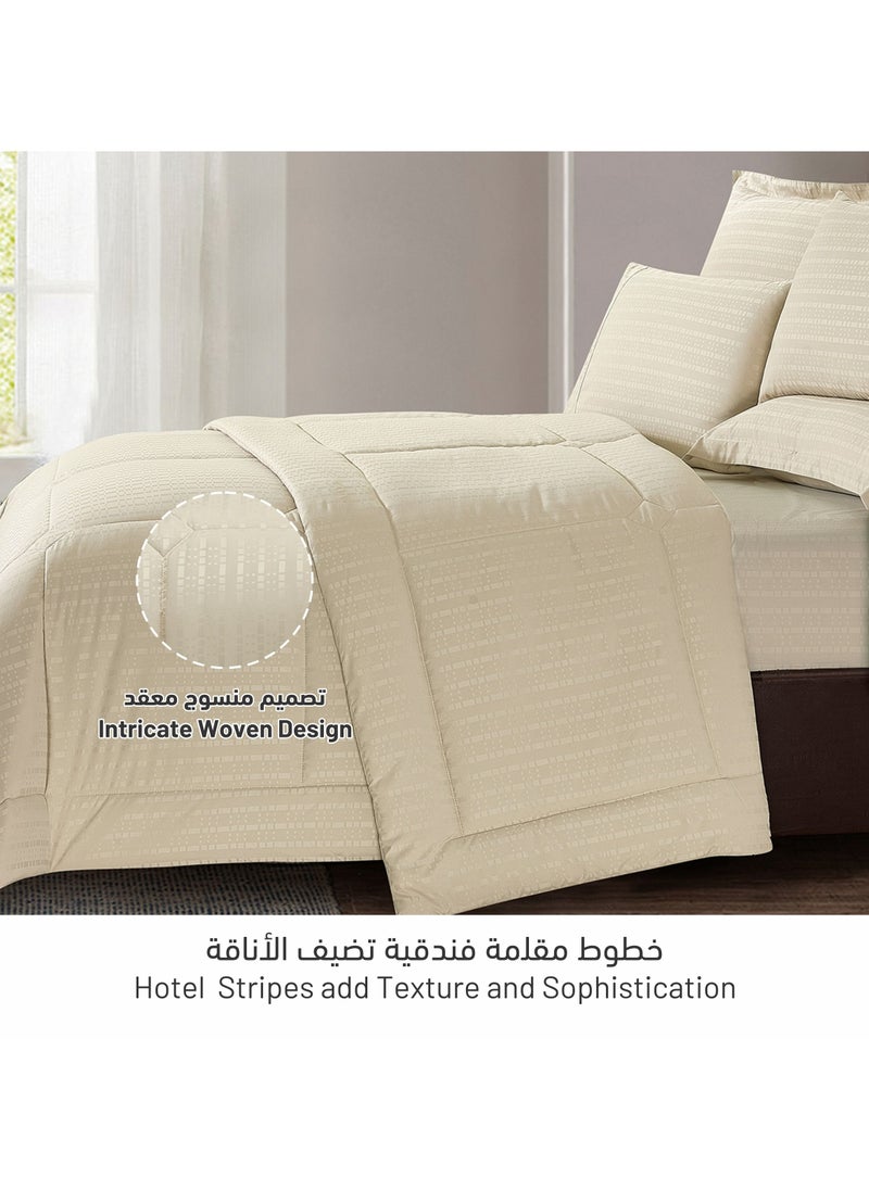 Hotel Style Comforter 6-Pcs Double Size Quilted Comforter Italian Jacquard With Non-Removable Quilt Brushed Microfiber Soft Down Alternative Filling, Beige