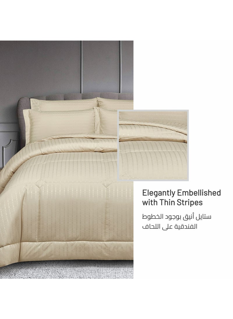 Hotel Style Comforter 6-Pcs Double Size Quilted Comforter Italian Jacquard With Non-Removable Quilt Brushed Microfiber Soft Down Alternative Filling, Beige