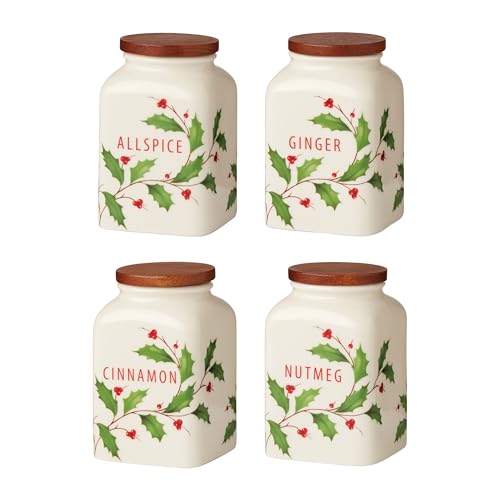 Lenox 895048 Holiday Baking Spice Jars, Set of 4, Christmas Theme - Image 1