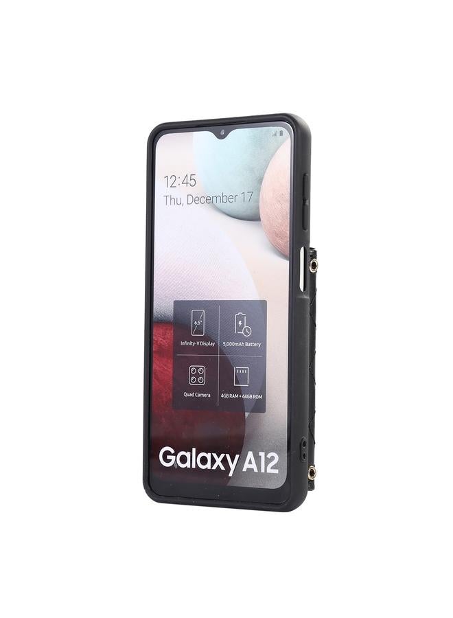 اس-توب جراب لهاتف Samsung Galaxy A12 مع حامل بطاقات أفقي وحلقة وحزام مزدوج - Image 3