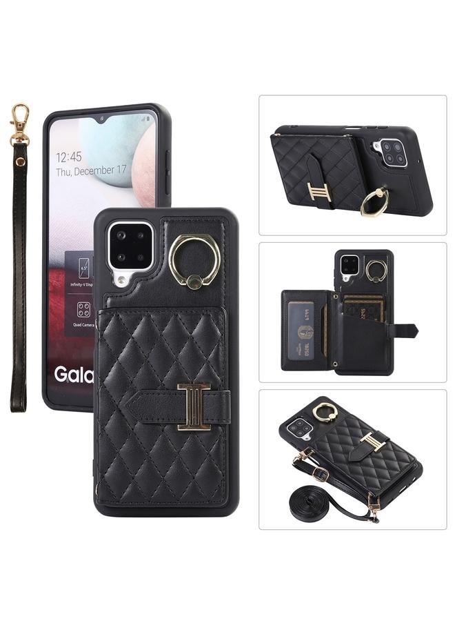 اس-توب جراب لهاتف Samsung Galaxy A12 مع حامل بطاقات أفقي وحلقة وحزام مزدوج - Image 1