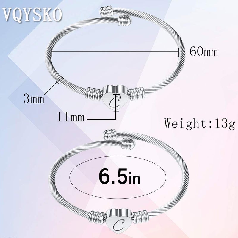 VQYSKO Silver Heart Initials Bracelet-A-Z Stainless Steel Engraved Charm Bracelet, Woman Jewelry Birthday Festival Gift (Silver K) - Image 5