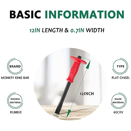 Monkey King Bar-12IN Masonry Flat Chisel/Cold Chisel With Hand Protection, Heavy Duty Flat Head for Remove Cement,Motrtar - Image 2