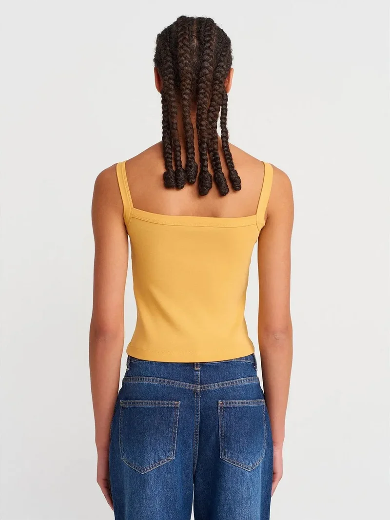 ديلفين DILVIN Ribbed Cotton Square-Neck Cami Blouse