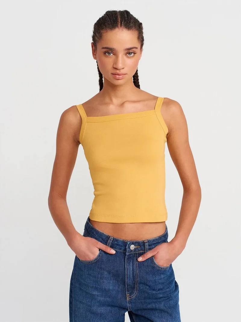 ديلفين DILVIN Ribbed Cotton Square-Neck Cami Blouse