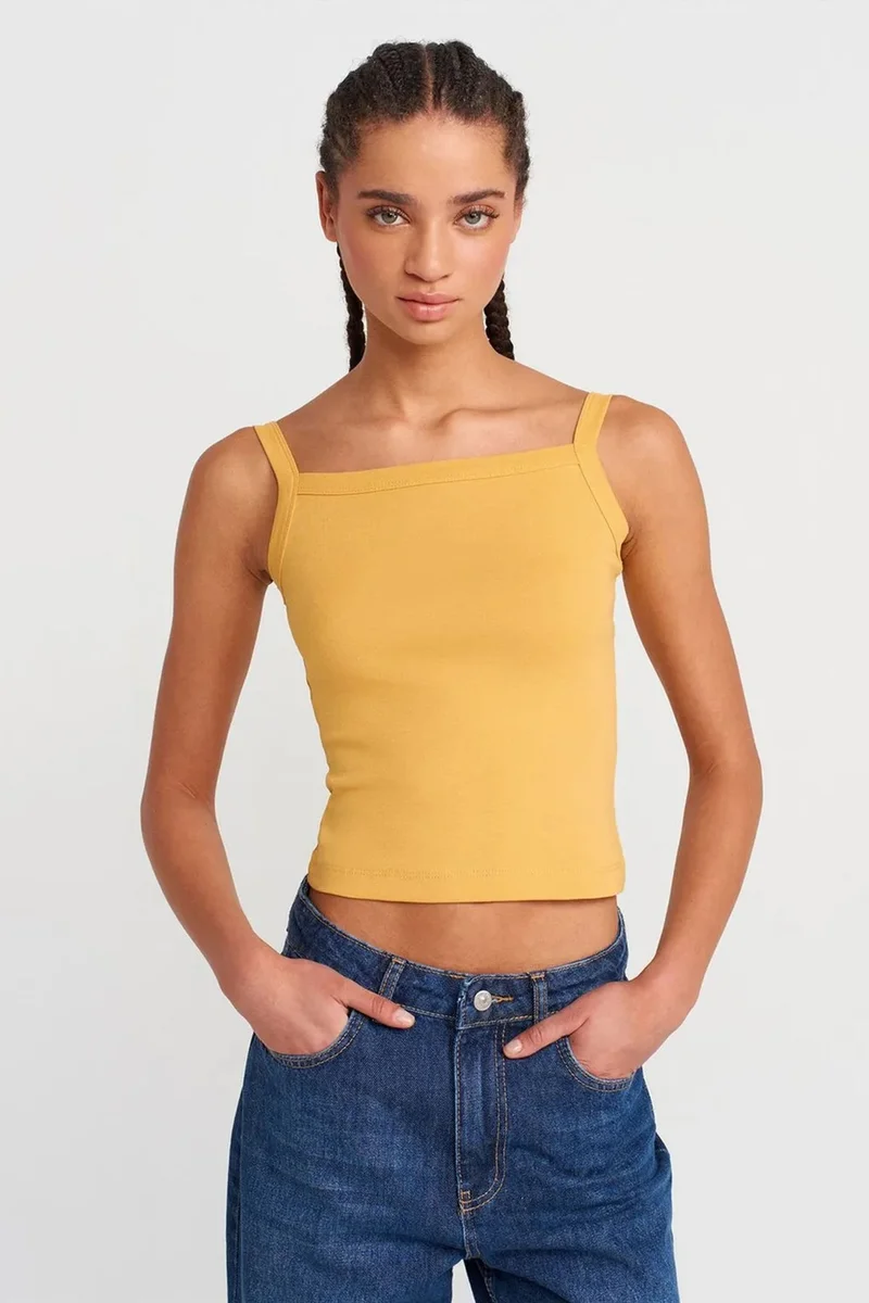 DILVIN Ribbed Cotton Square-Neck Cami Blouse