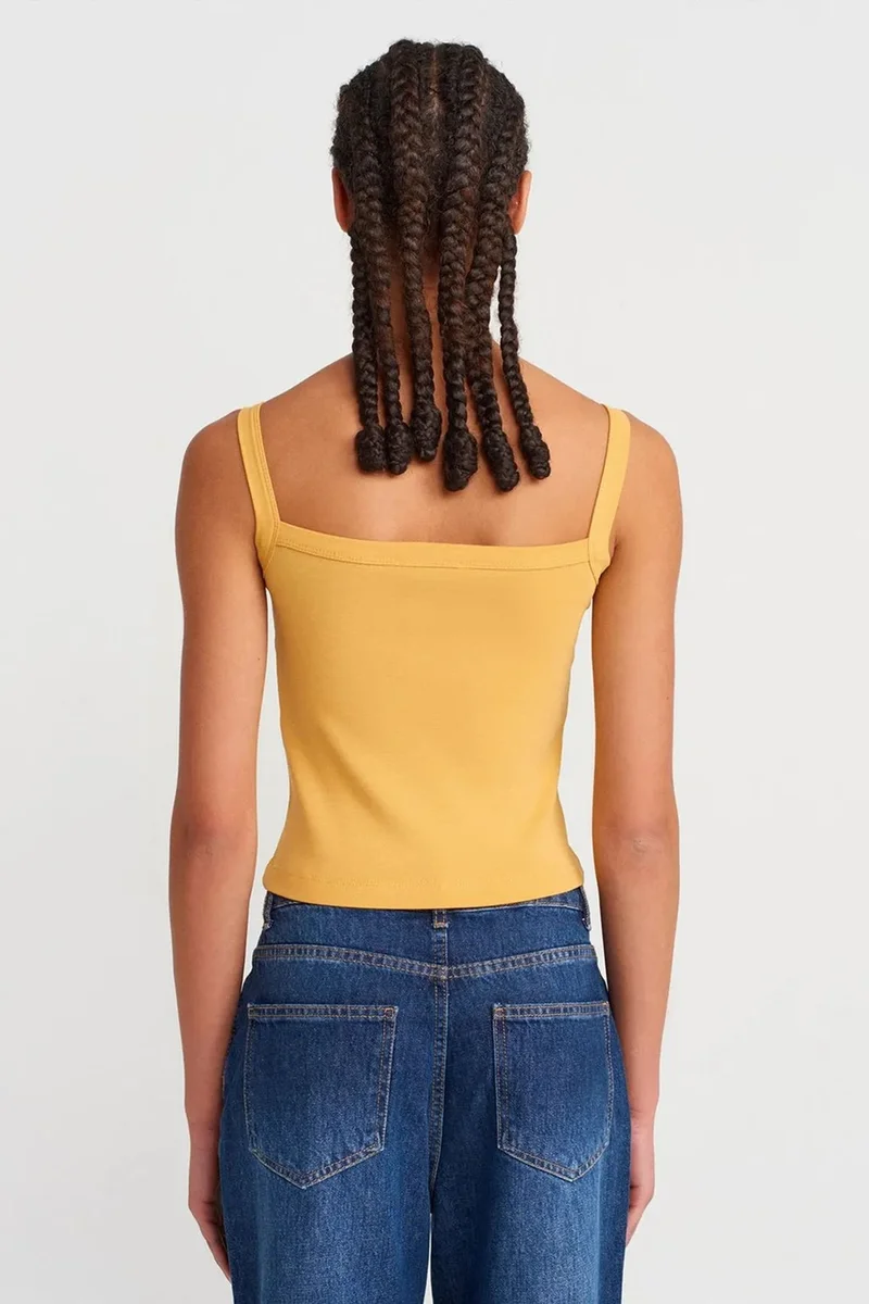 Dilvin Amber Yellow DILVIN Ribbed Cotton Square-Neck Cami Blouse for Women | Best Price UAE