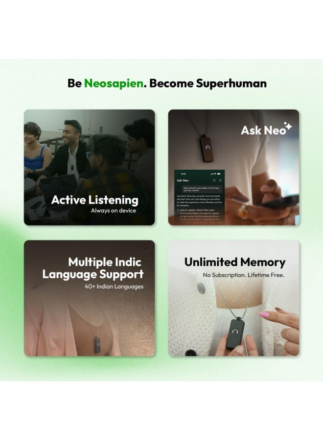 Merlin neosapien Neo1 Smart Conversation Tracker | Infinite Memory Assistant | Emotion Analysis Device | Context Driven Insights Tool | Personalized Communication Support - Black - Image 2
