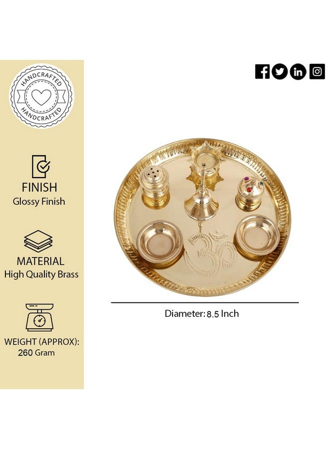 Hashcart® Brass Puja Thali Set (8.75 Inch, Medium) - Puja Thali Aarti Thali for Home Mandir, Temple | Diwali Decoration, Diwali Thali - Image 3