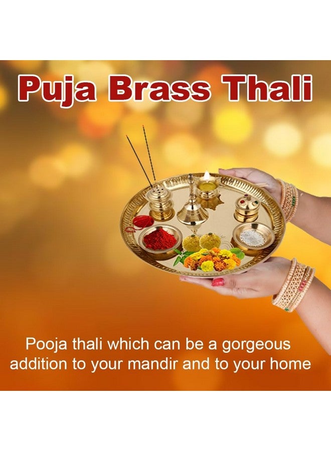 Hashcart® Brass Puja Thali Set (8.75 Inch, Medium) - Puja Thali Aarti Thali for Home Mandir, Temple | Diwali Decoration, Diwali Thali - Image 5