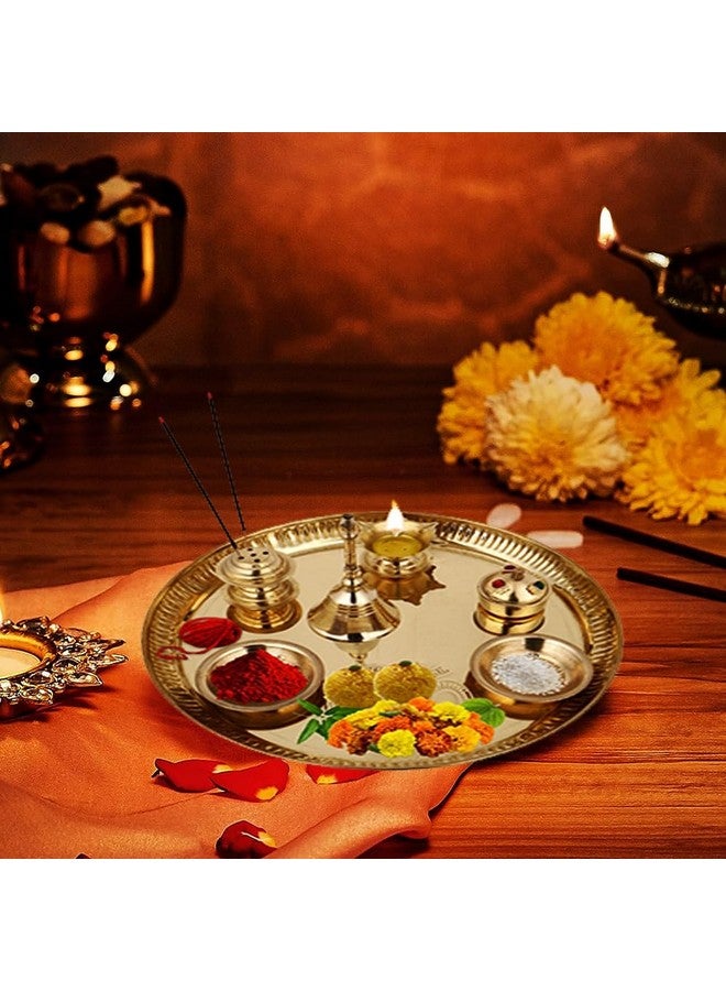 Hashcart® Brass Puja Thali Set (8.75 Inch, Medium) - Puja Thali Aarti Thali for Home Mandir, Temple | Diwali Decoration, Diwali Thali - Image 1